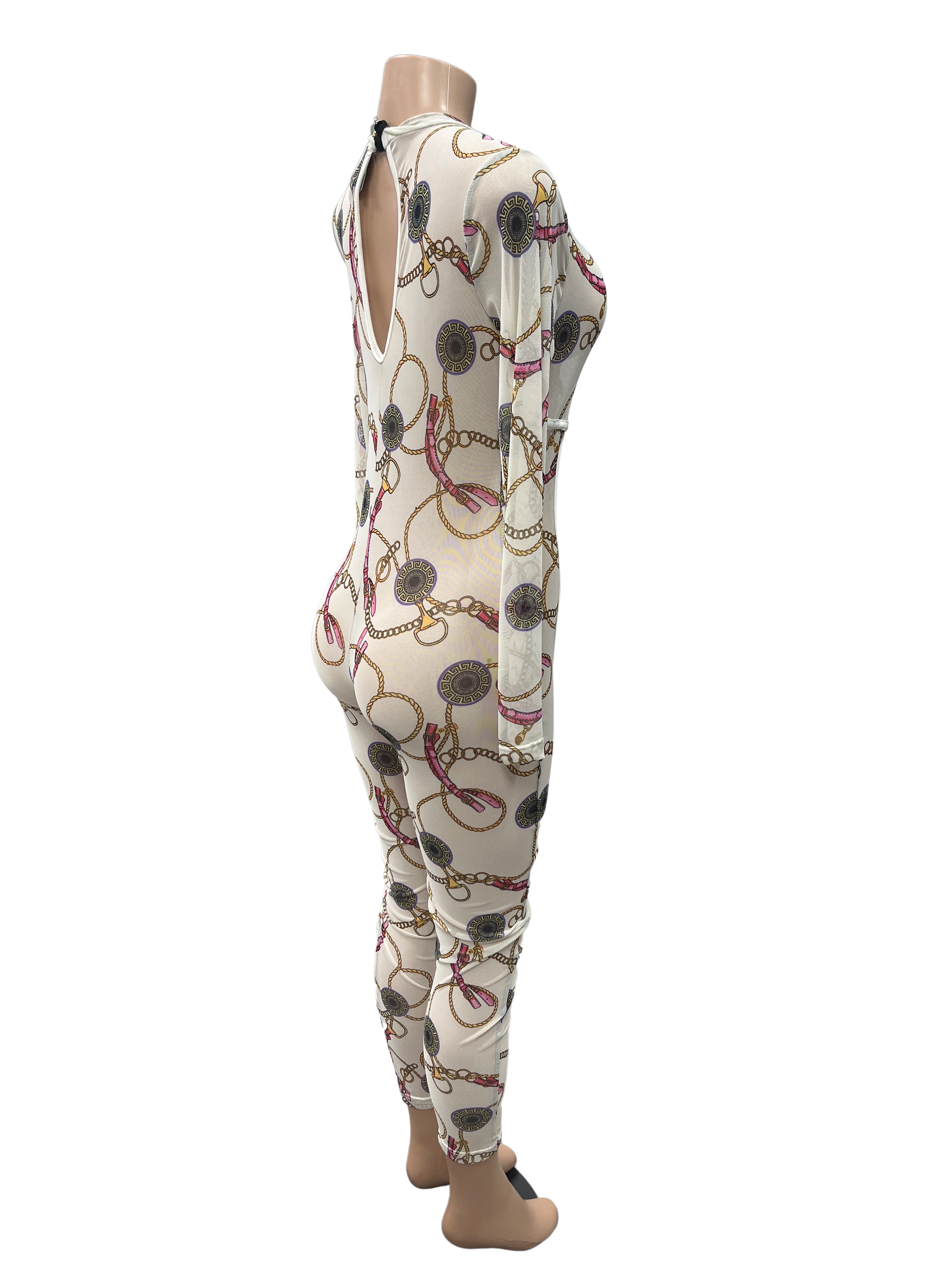 Sheer Chain Print Jumpsuit - Closet Space