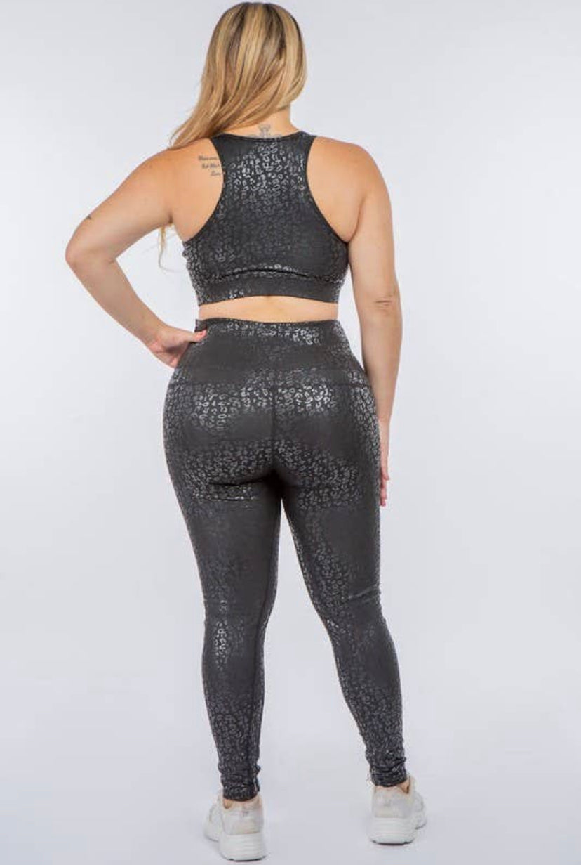 Curvy - Cheetah Active Leggings Tank Set - Closet Space