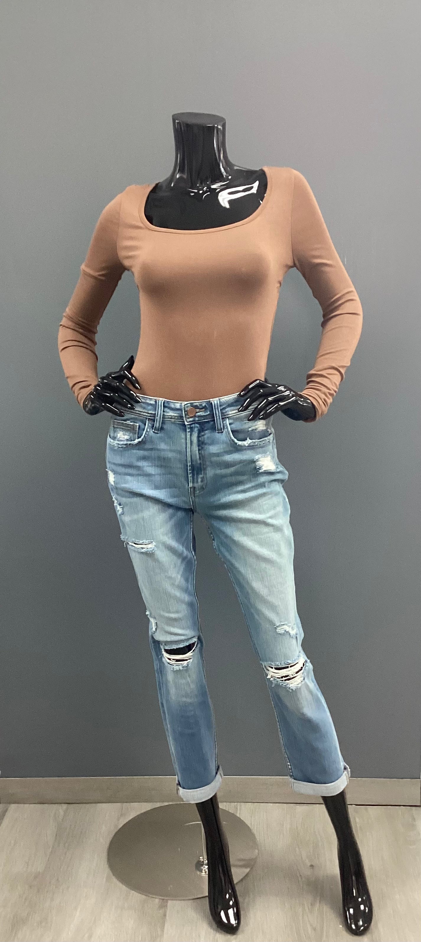 Long Sleeve Backless Bodysuit - Closet Space