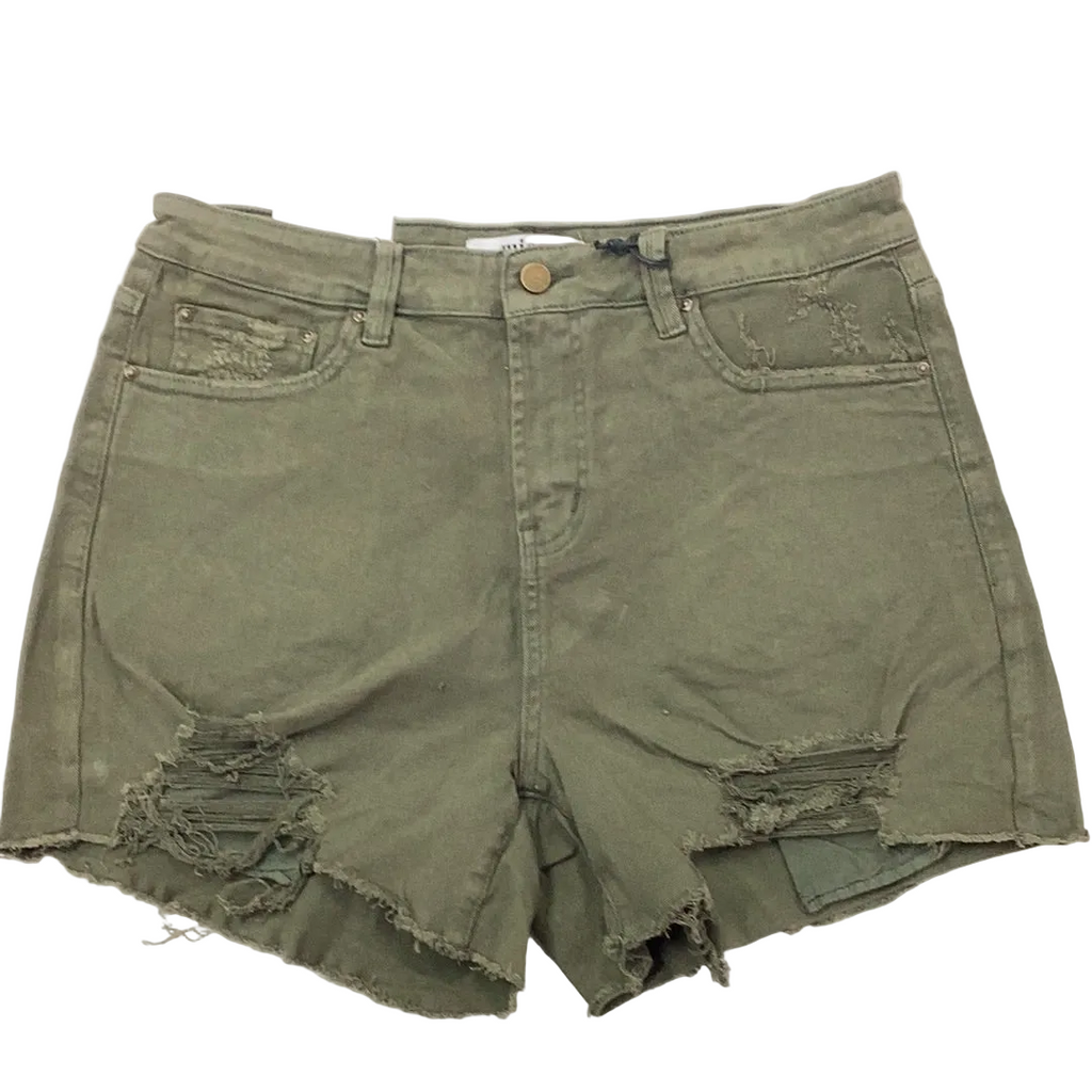 Curvy - High Rise Ripped Denim Shorts