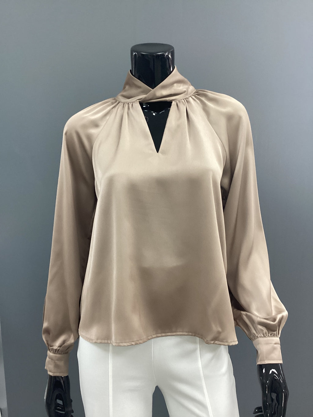 Satin Keyhole Woven Dressy Blouse - Closet Space