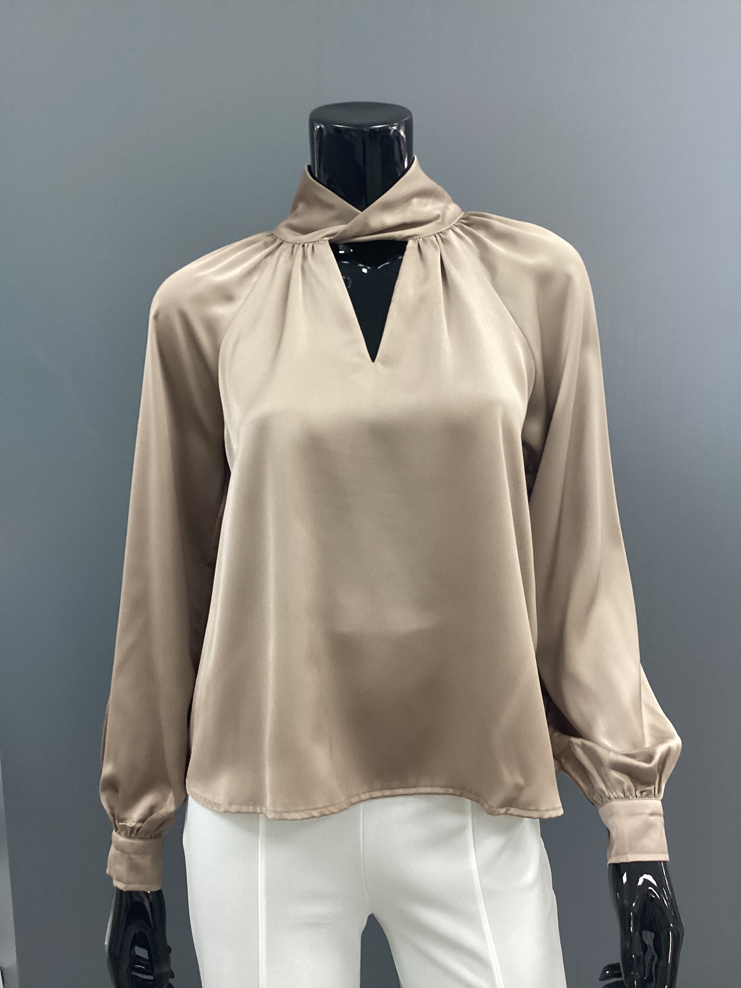 Satin Keyhole Woven Dressy Blouse - Closet Space