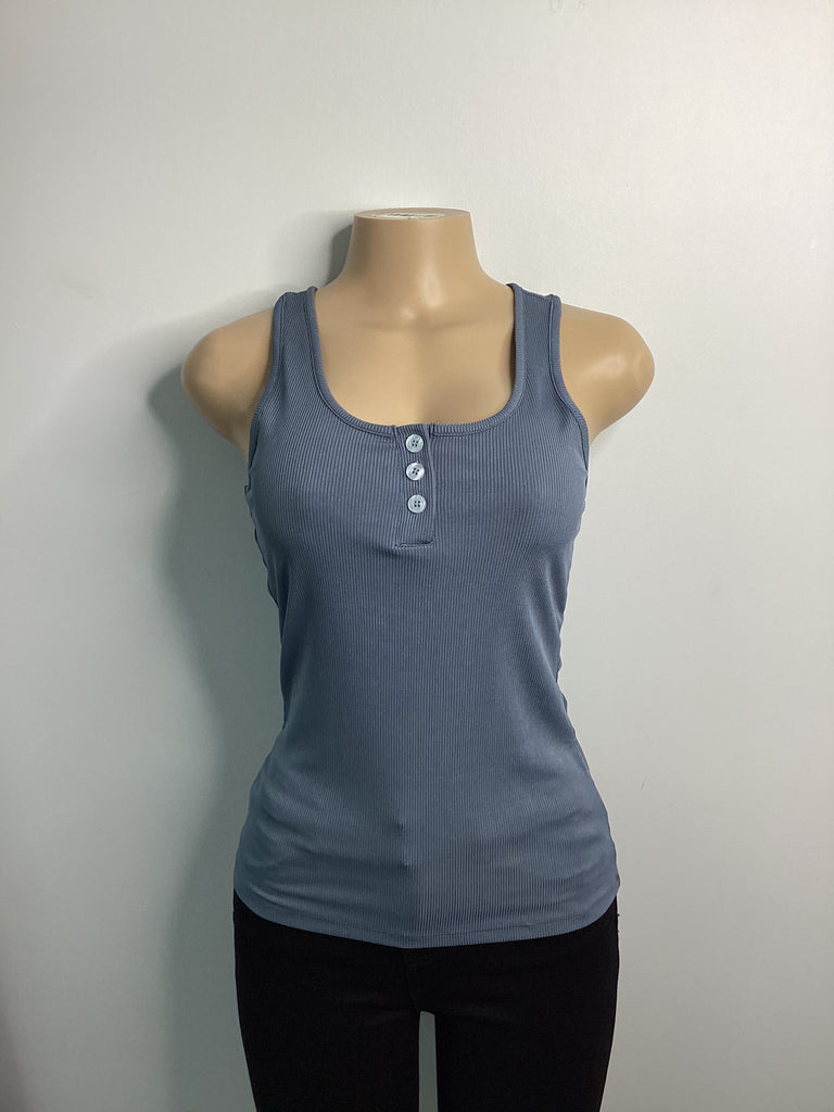 Buttoned Ribbed Tank Top - Closet Space