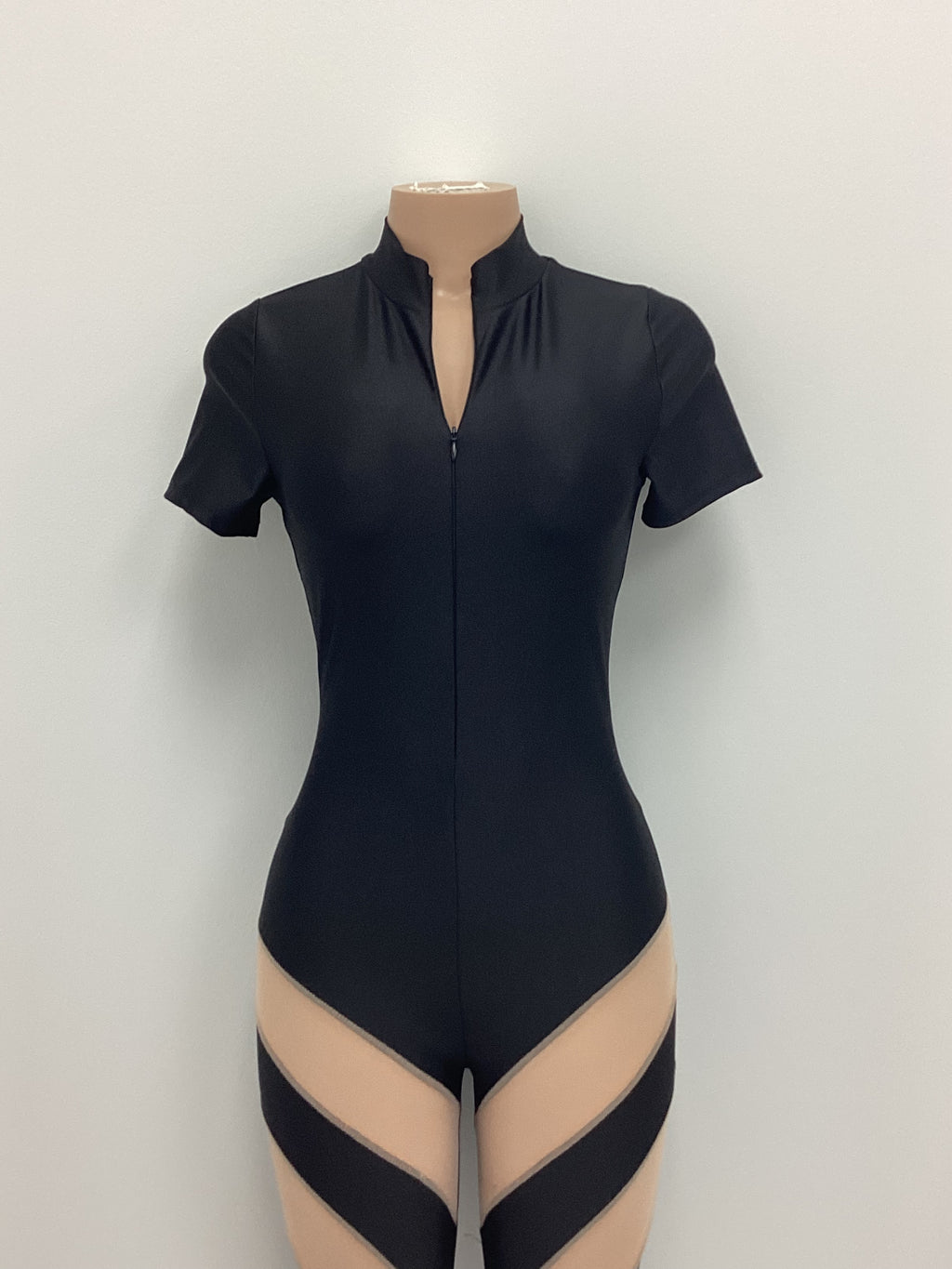 Mesh Color Block Footed Jumpsuit - Closet Space