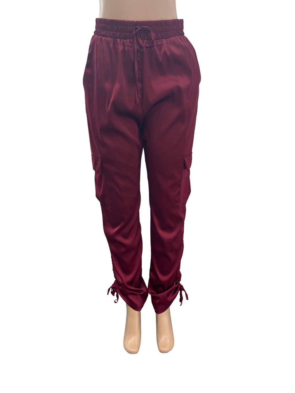 Satin Ruched Cargo Jogger Pants - Closet Space