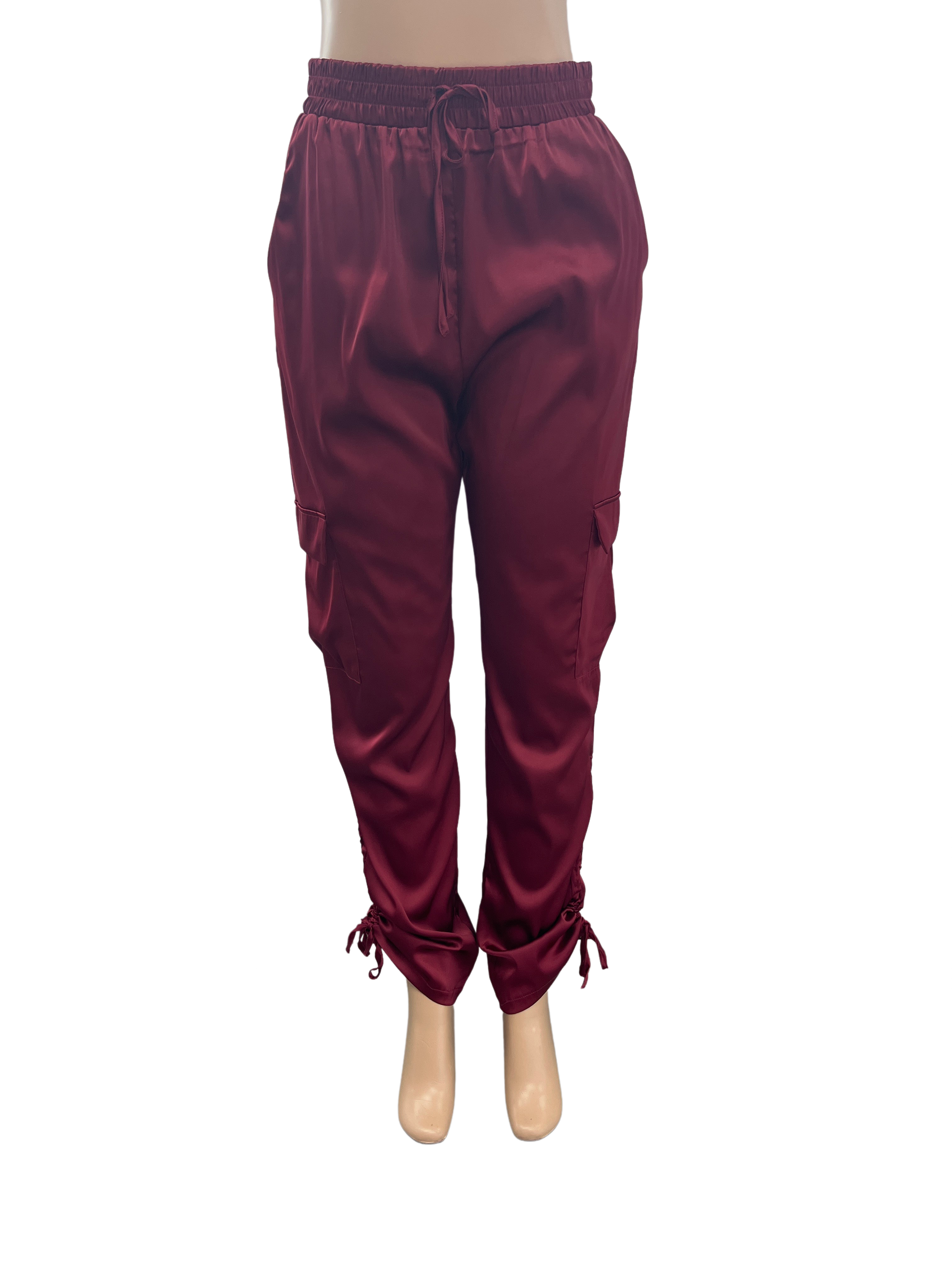 Satin Ruched Cargo Jogger Pants - Closet Space