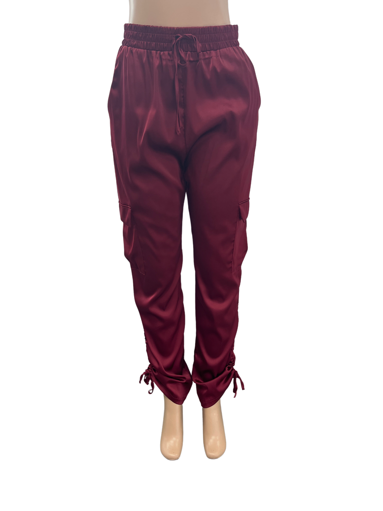 Satin Ruched Cargo Jogger Pants - Closet Space