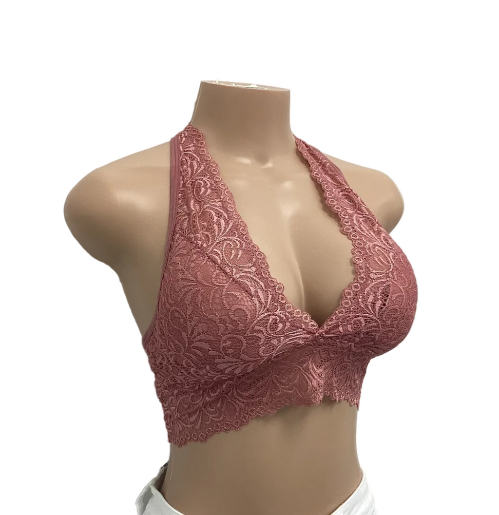 Lace Halter Cross Back Bralette - Closet Space