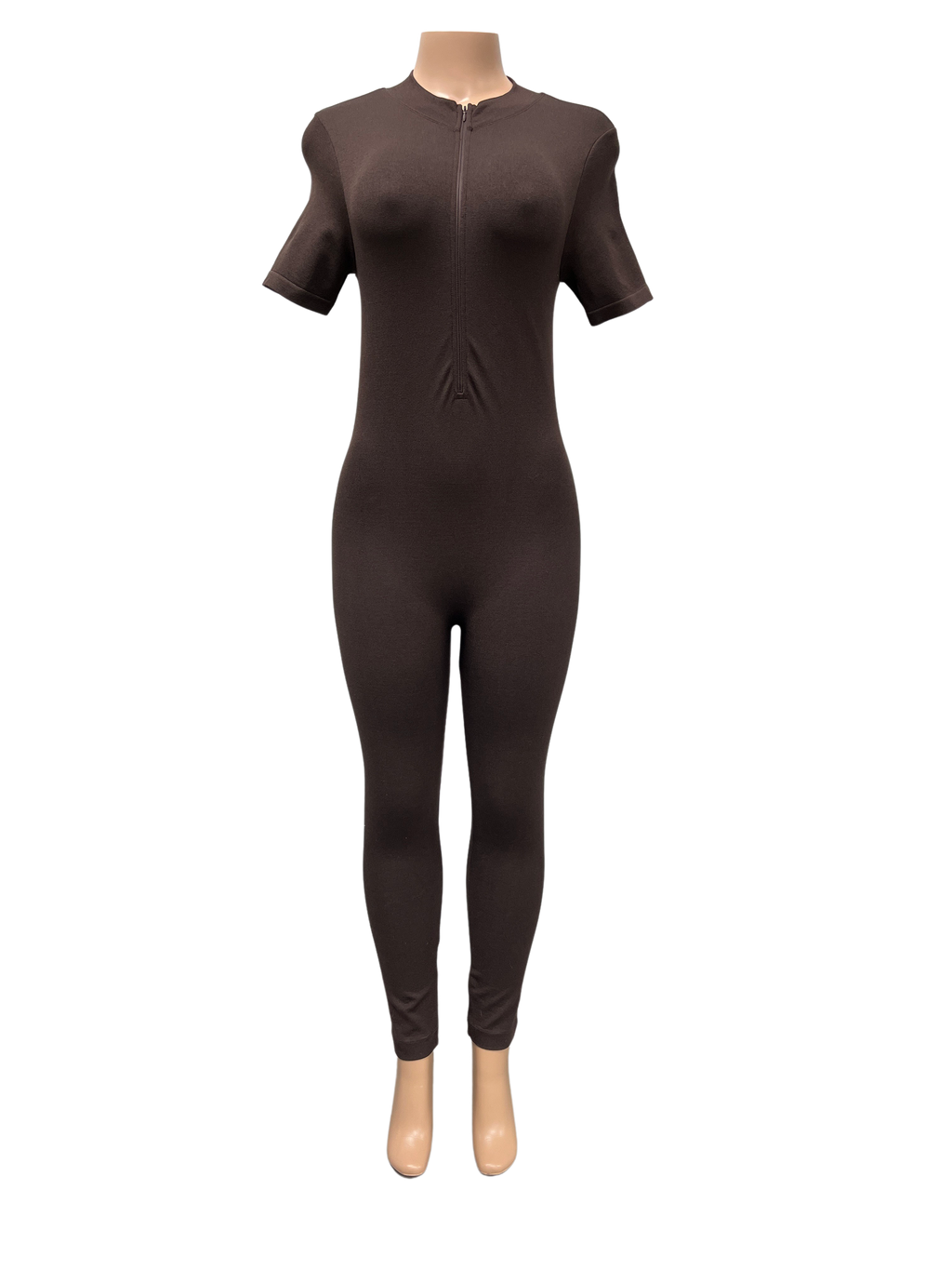 Seamless Front Zipper Mock Neck Jumpsuit - Closet Space