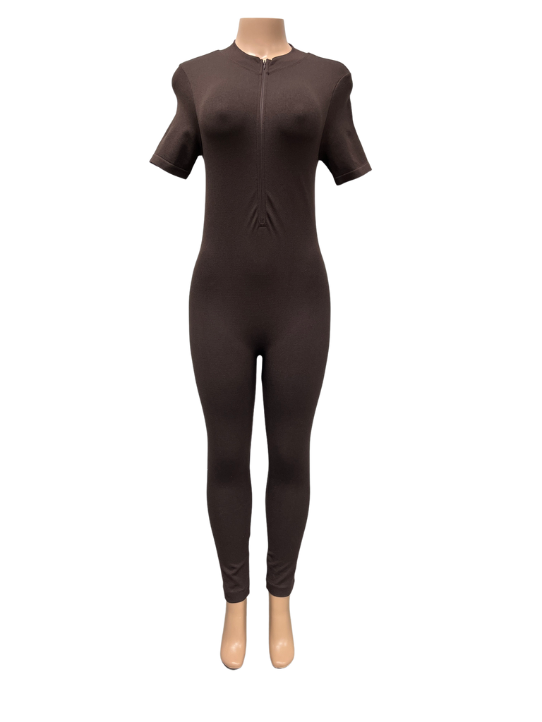 Seamless Front Zipper Mock Neck Jumpsuit - Closet Space