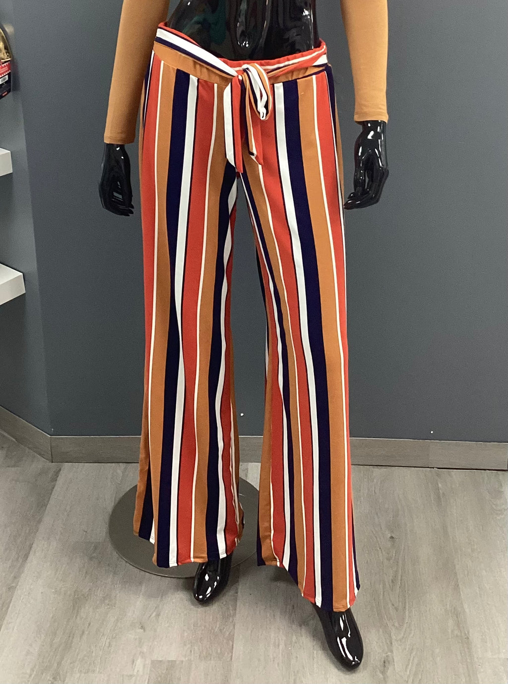 Striped Belted Wide-Legged Pants - Closet Space
