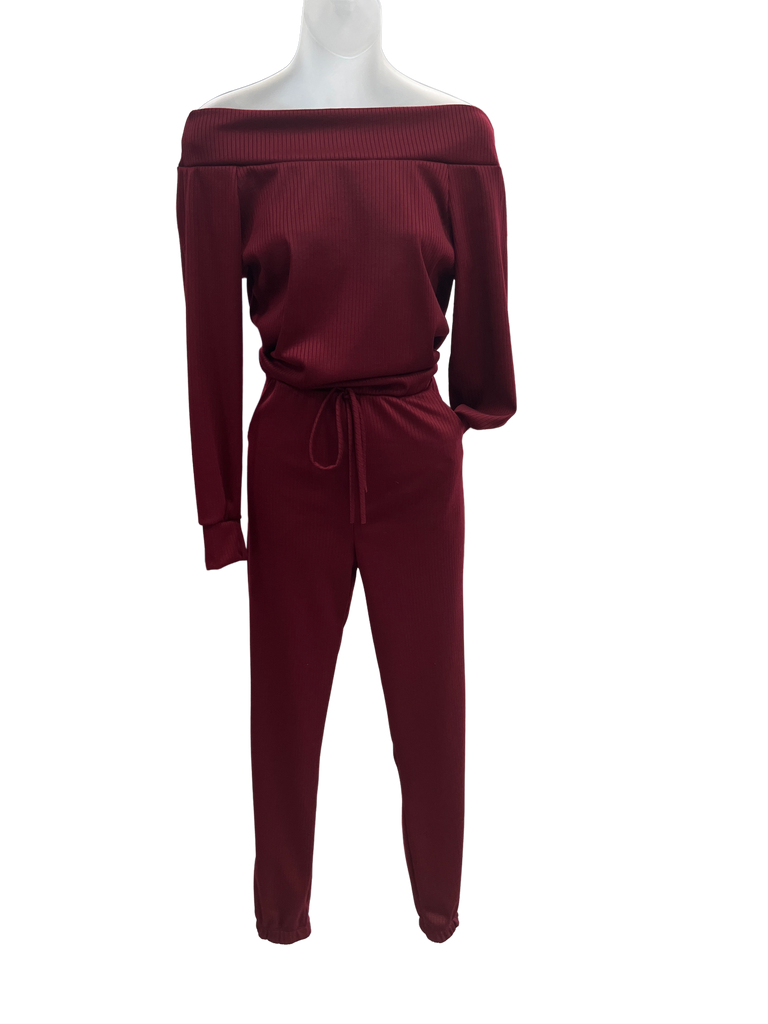 Boat Neck Long Sleeve Pocket Jumpsuit - Closet Space