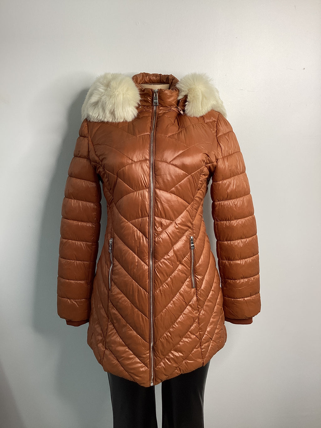 Quilted Faux Fur Trim Hooded Coat - Closet Space
