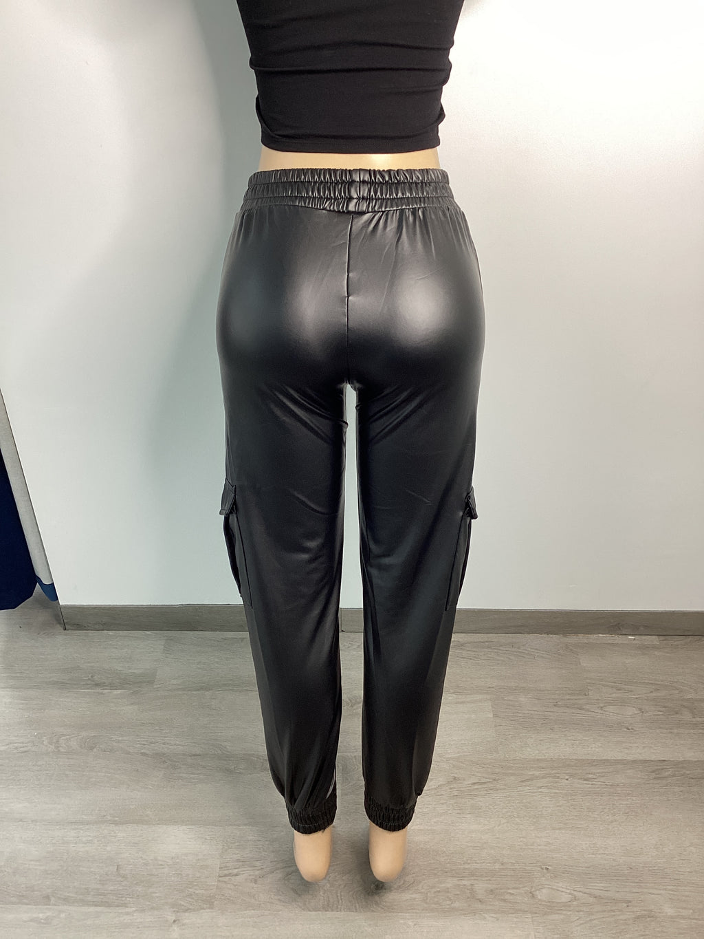 Faux Leather Elastic Waist Cargo Jogger - Closet Space