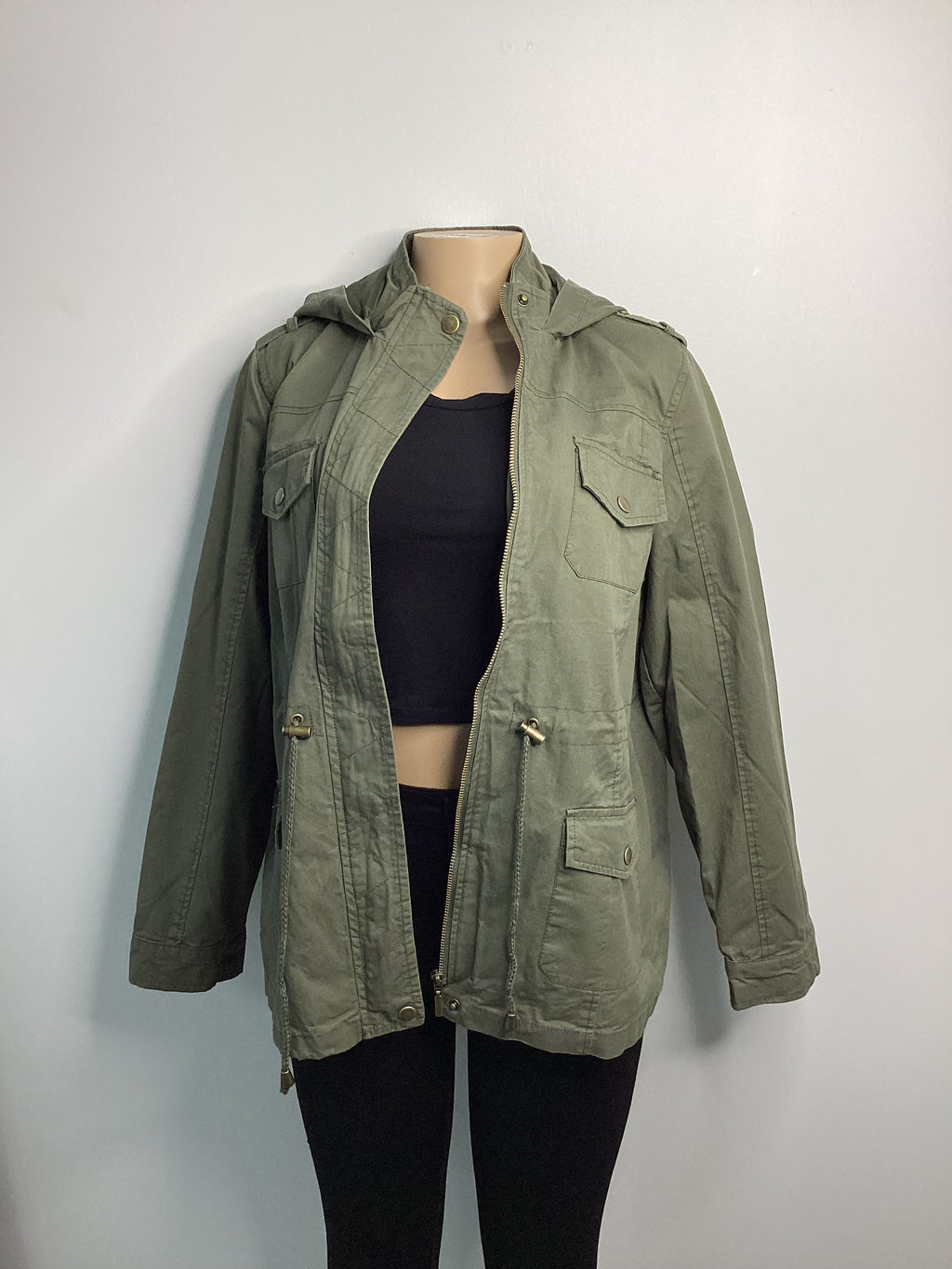 Hooded Drawstring Utility Jacket - Closet Space