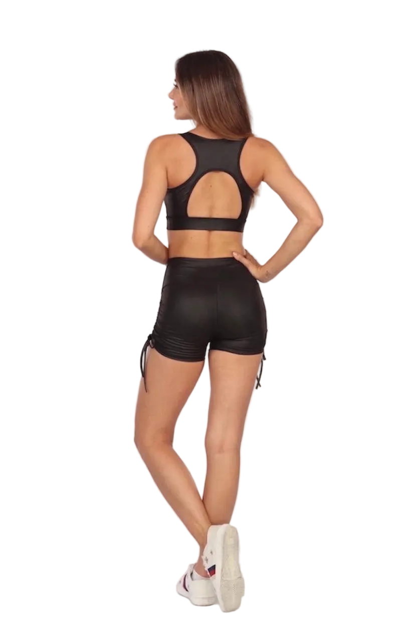 Leather Peek-a-Boo Sports Bra & Booty Shorts Set
