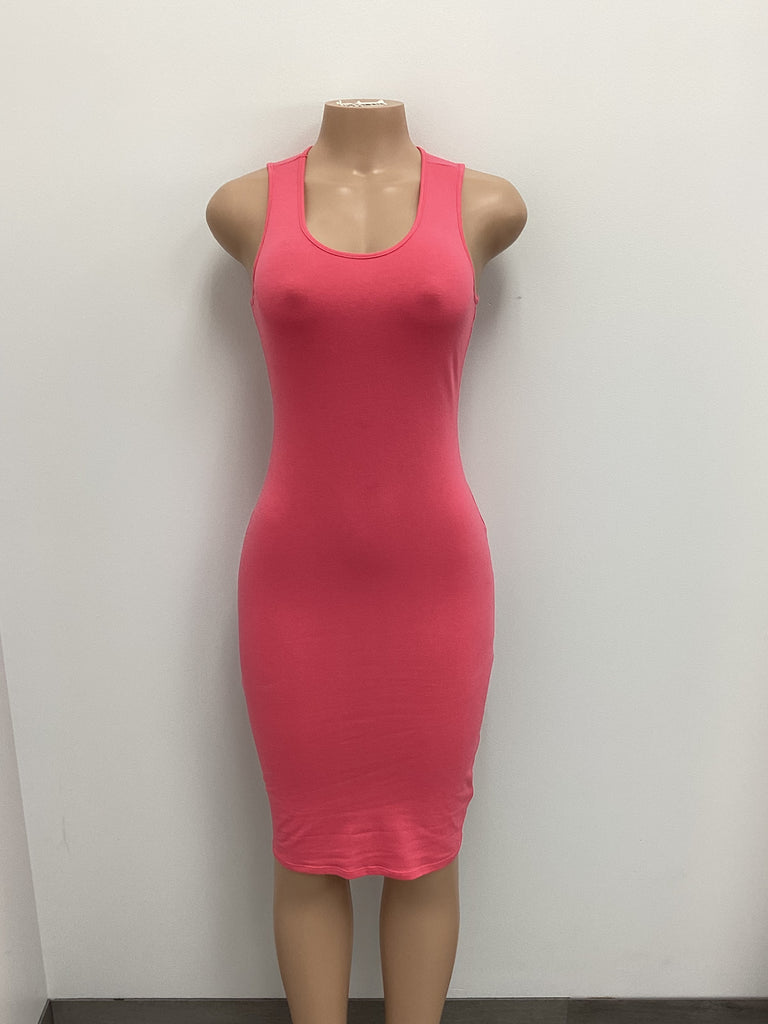 Cotton Spandex Solid Sleeveless Tank Bodycon Midi Dress - Closet Space