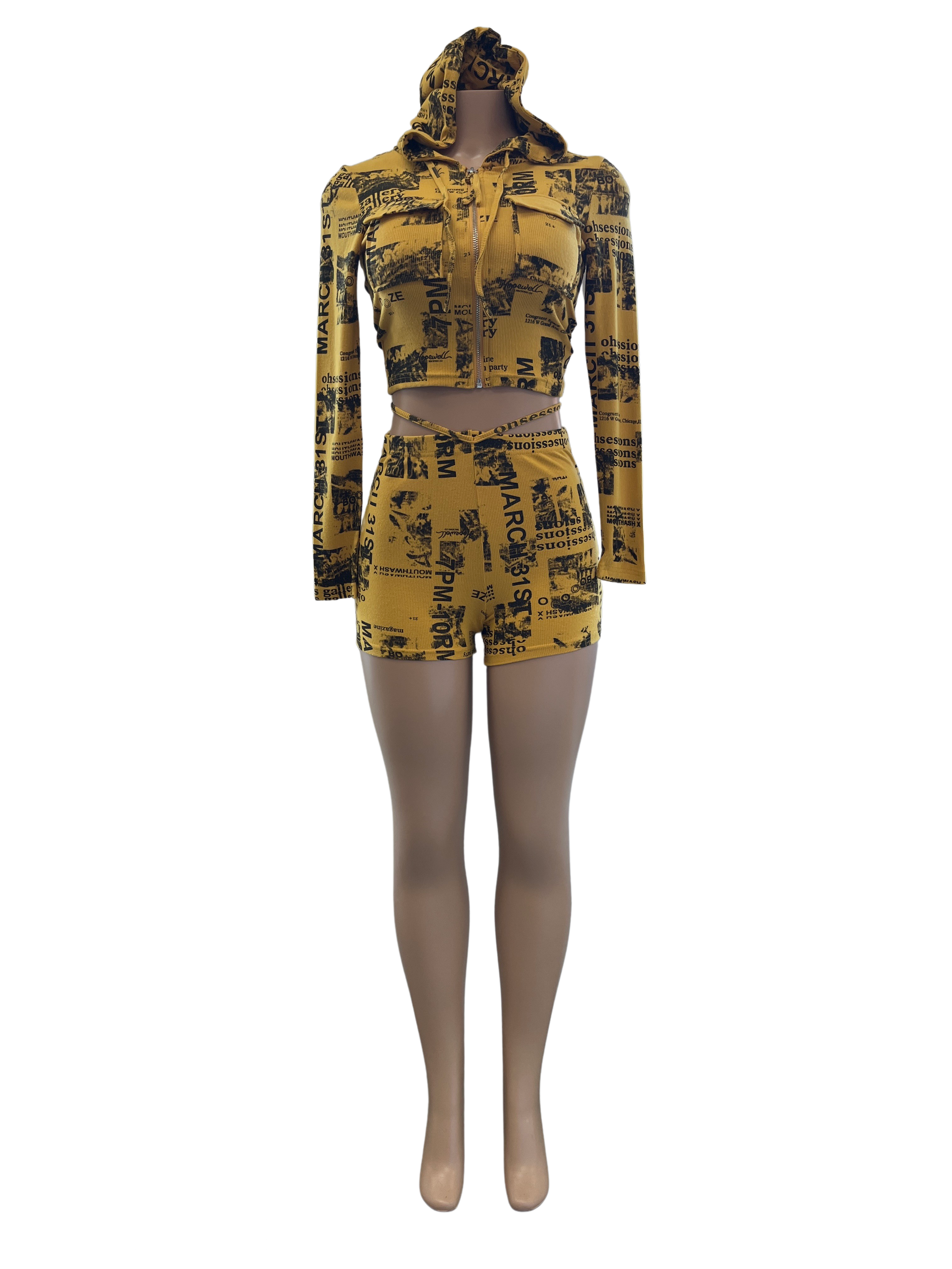 2 Piece Letter Print Hoodie and Shorts - Closet Space