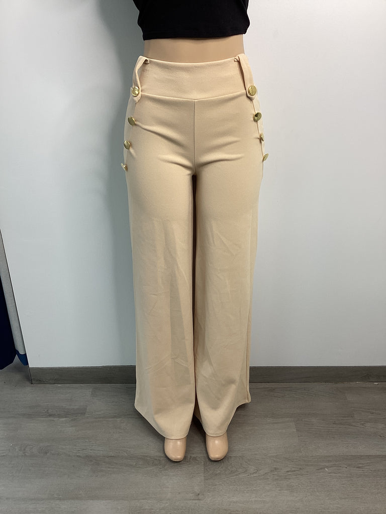 High Waist Nautical Button Wide Leg Pant - Closet Space