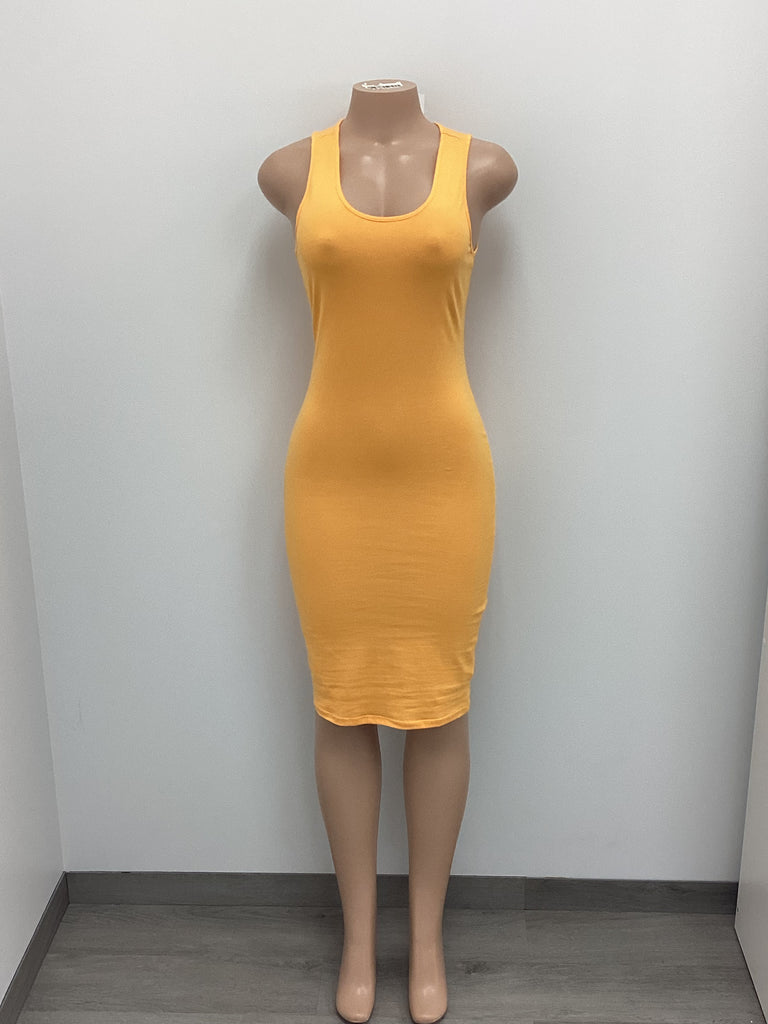 Cotton Spandex Solid Sleeveless Tank Bodycon Midi Dress - Closet Space