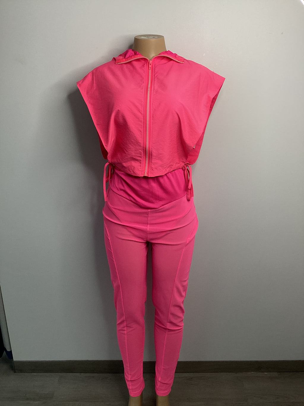 Neon Athletic Hood Jacket Mesh Legging Set - Closet Space