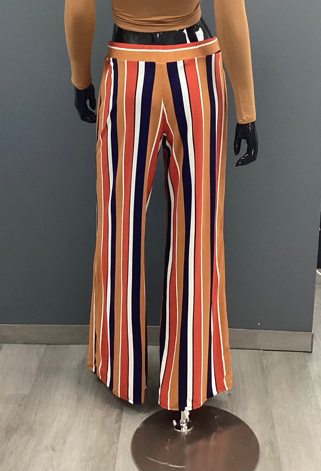 Striped Belted Wide-Legged Pants - Closet Space