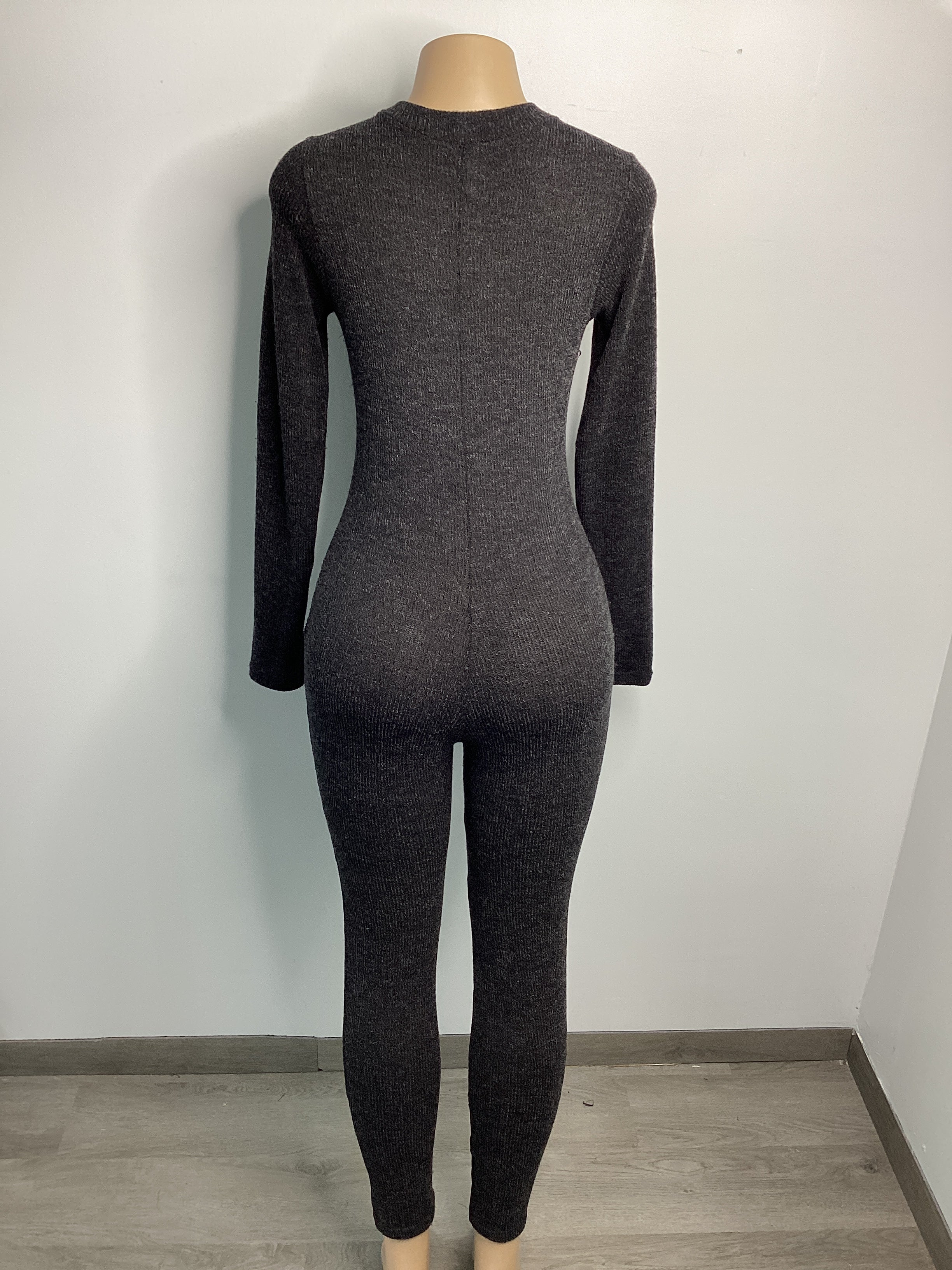 Mock Neck Zipper Rib Jumpsuit - Closet Space