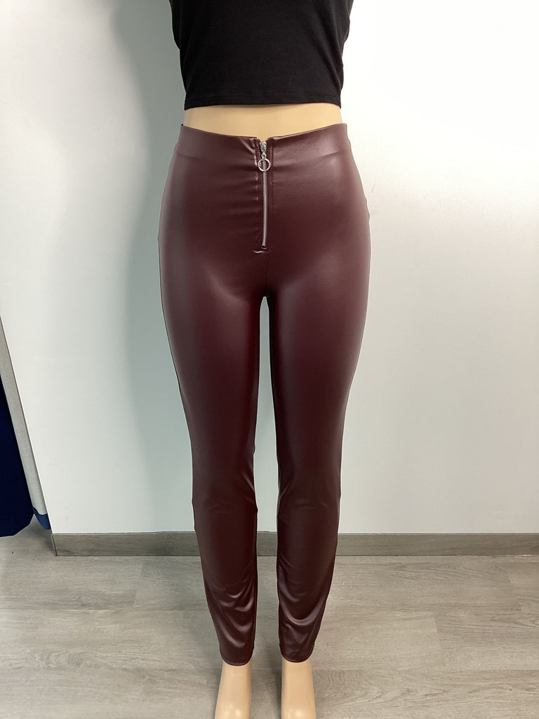 Zip Up Faux Leather Skinny Pant - Closet Space