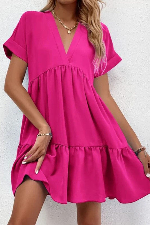 Fresh and Sweet V-Neck Large Swing Dress - Closet Space