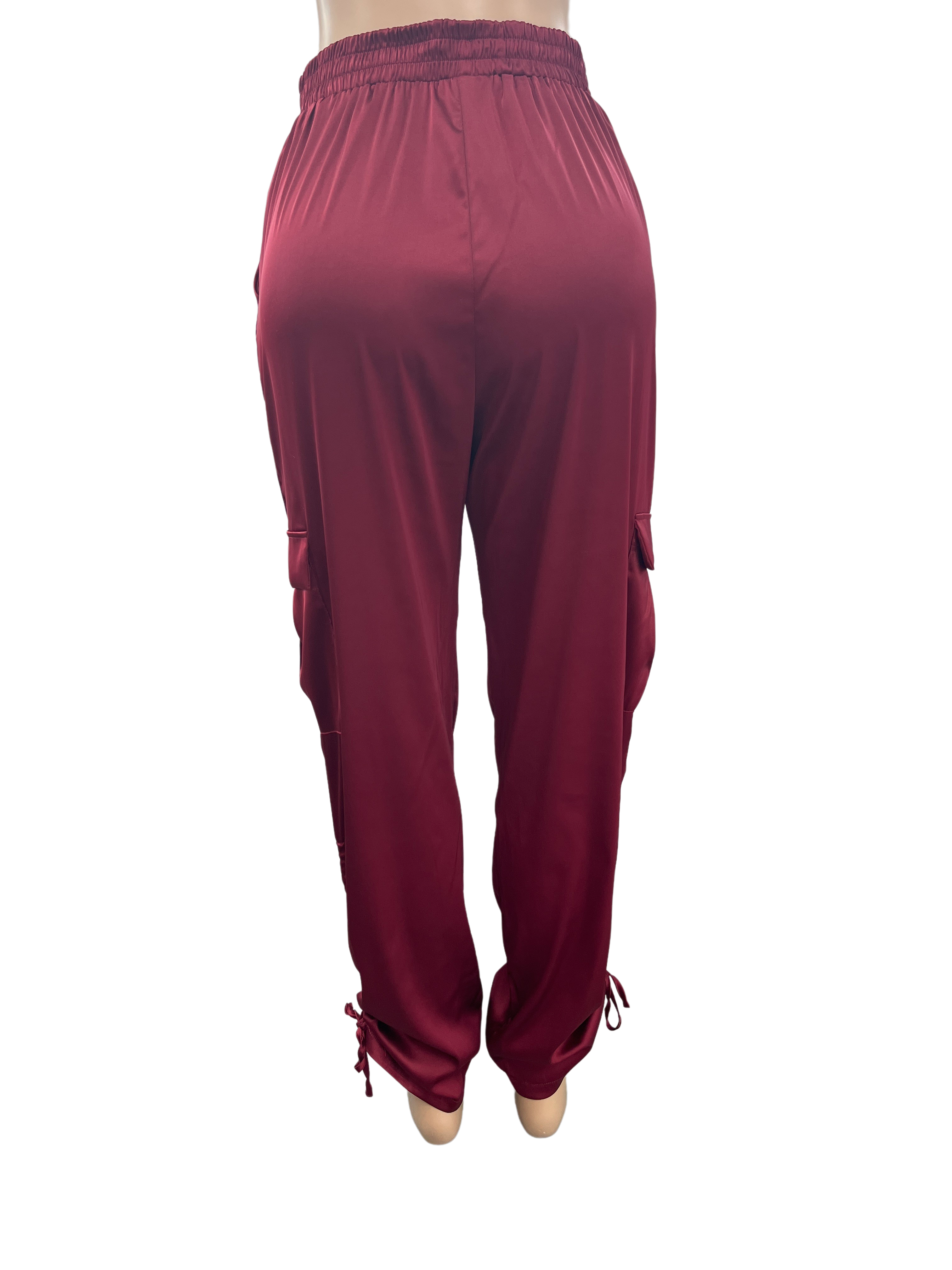 Satin Ruched Cargo Jogger Pants - Closet Space