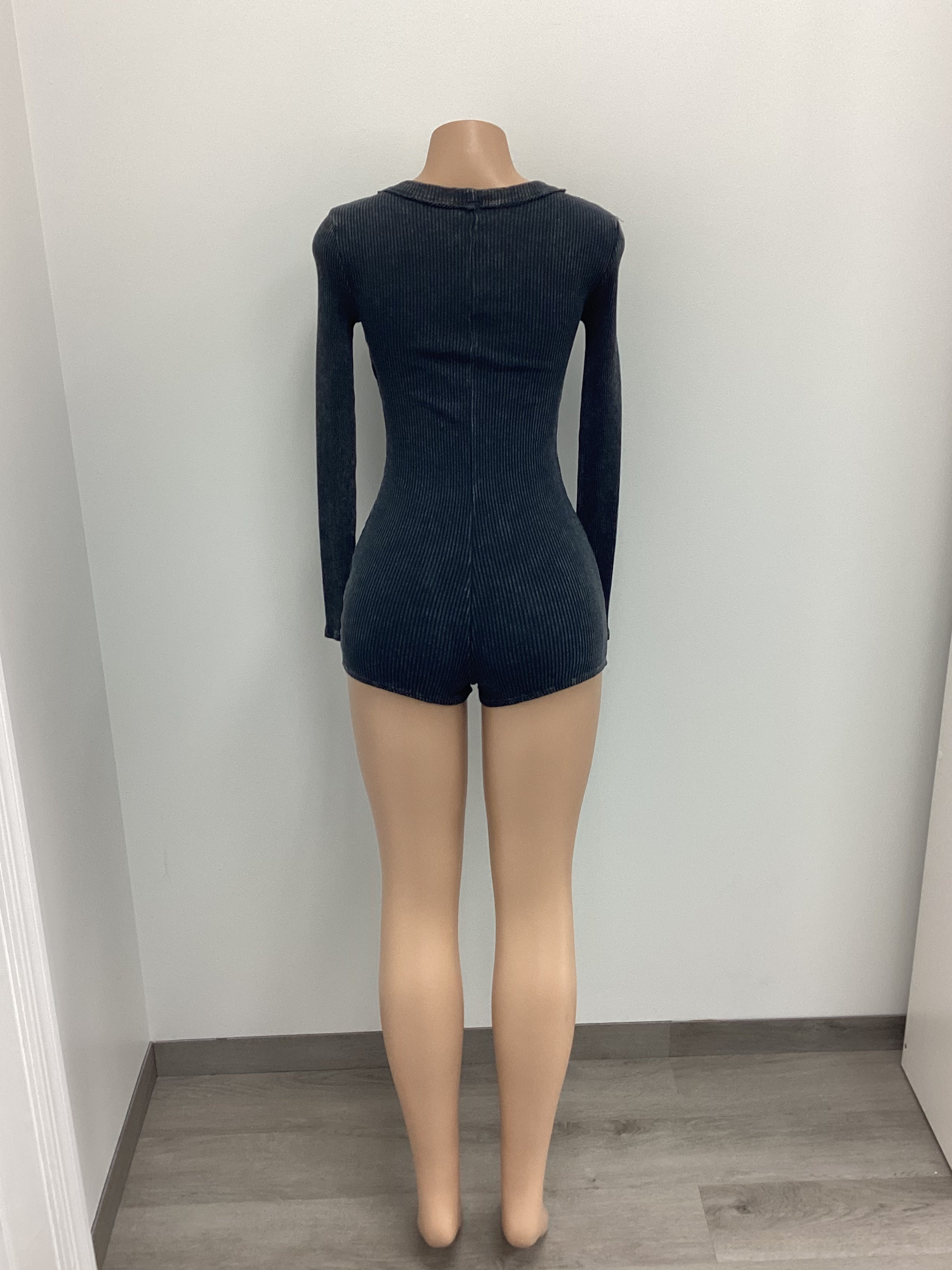 Mineral Washed Romper Front Neck Reverse - Closet Space