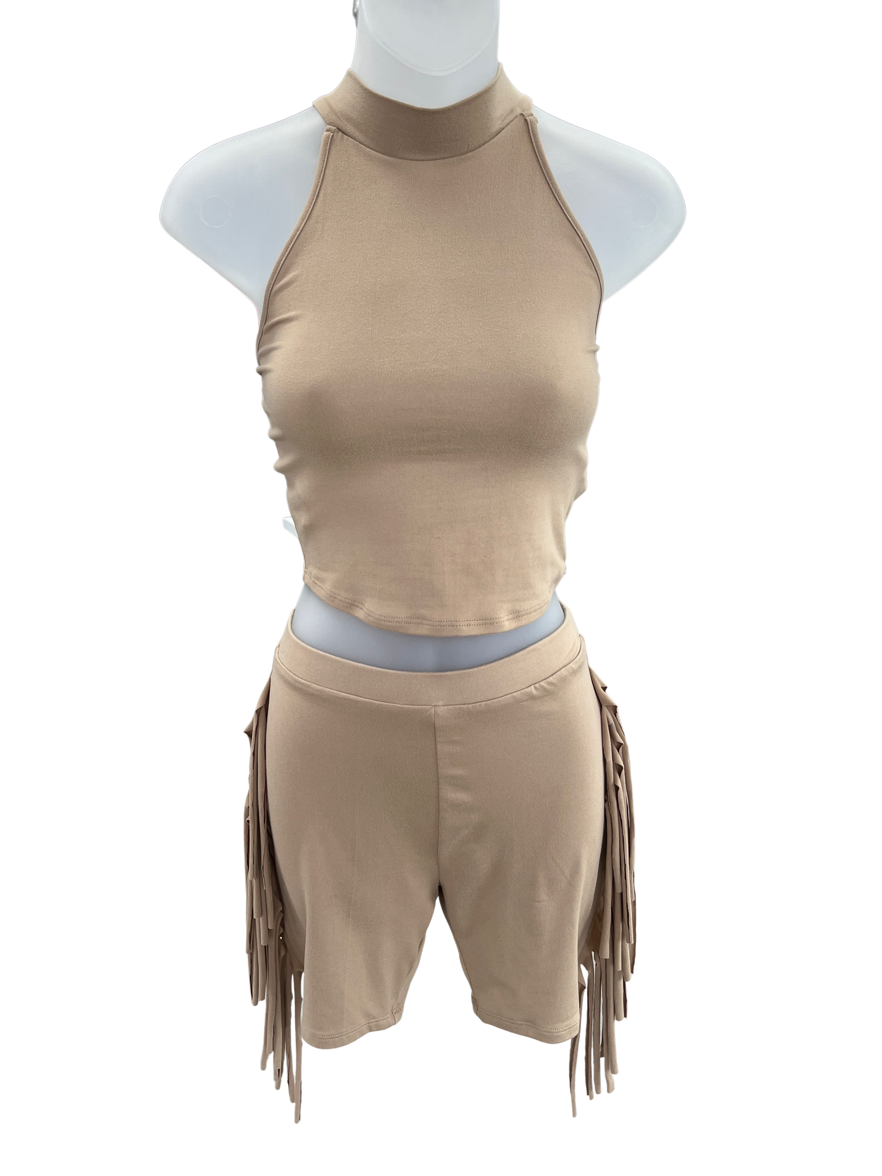 Mock Neck Crop Top & Side Laser Cut Short Set - Closet Space
