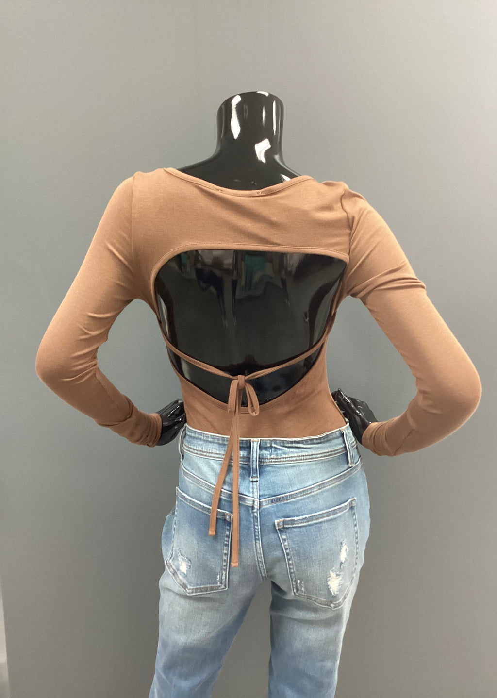 Long Sleeve Backless Bodysuit - Closet Space