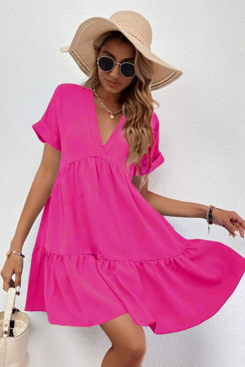 Fresh and Sweet V-Neck Large Swing Dress - Closet Space