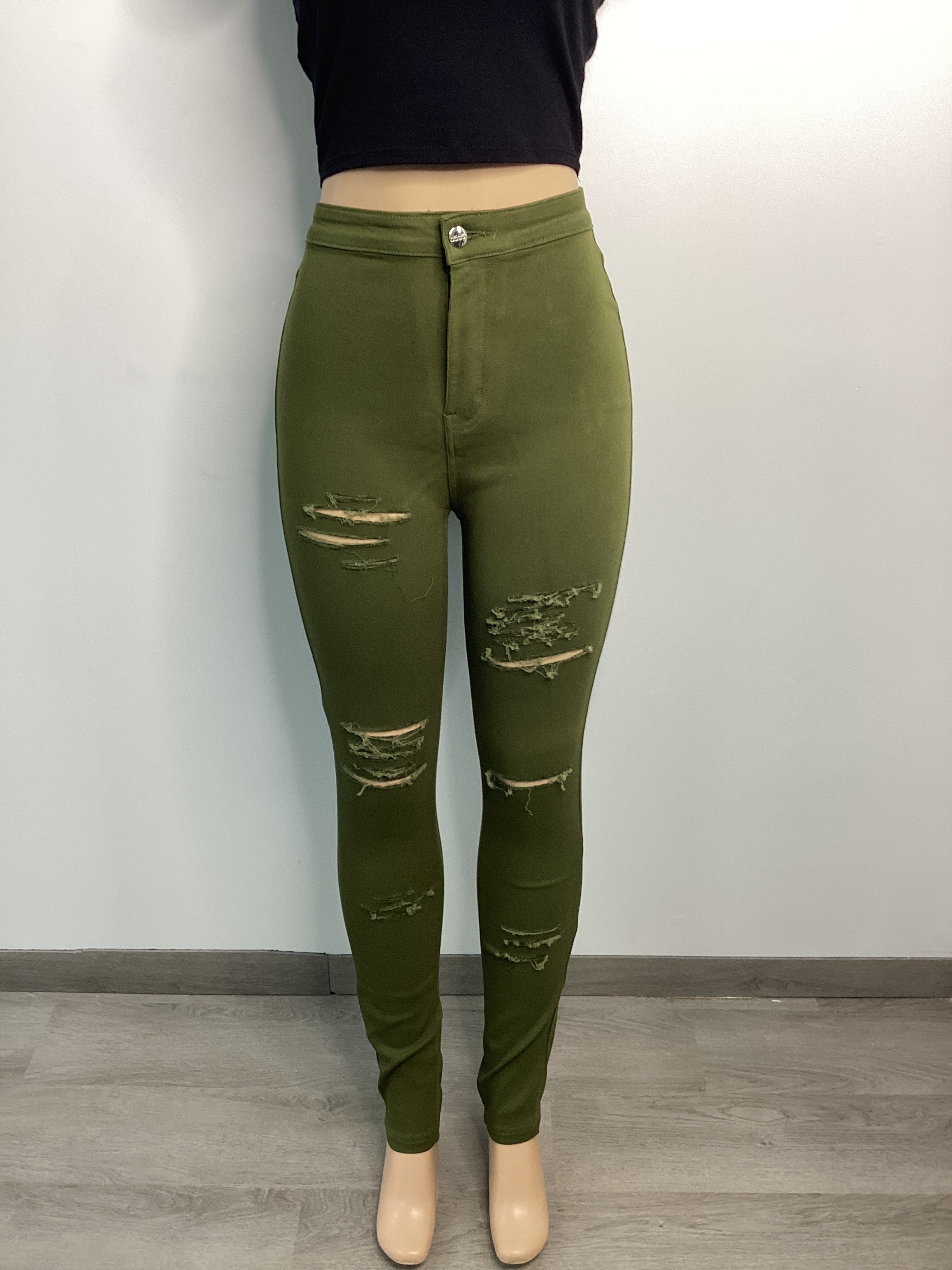 Stretch Color Denim Distressed Jegging - Closet Space