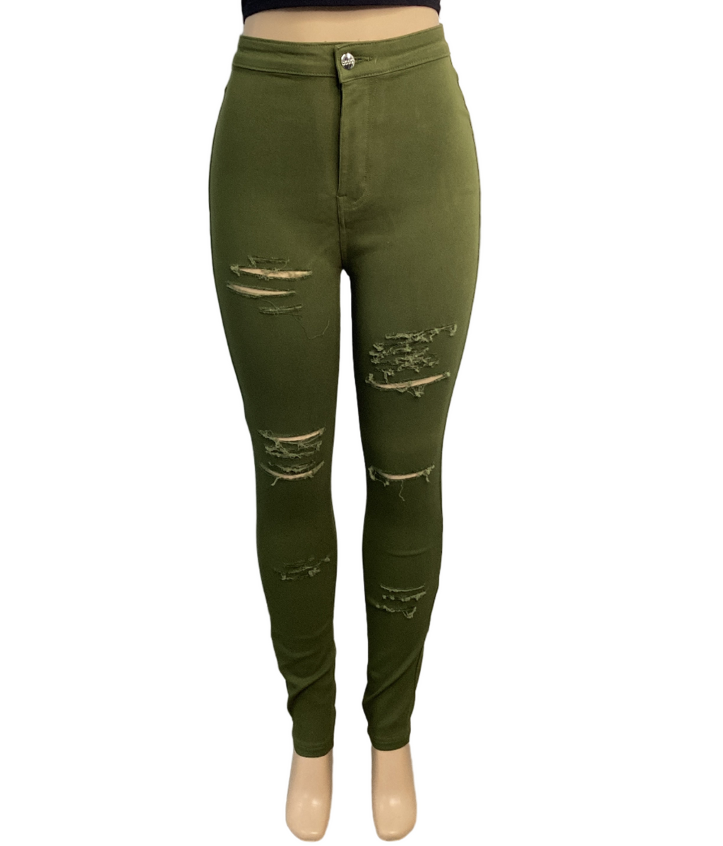 Stretch Color Denim Distressed Jegging