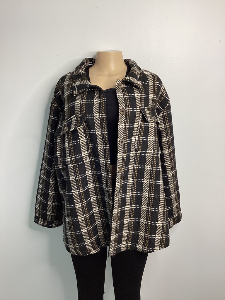 Curvy - Plaid Wool Button Up Shirt Jacket - Closet Space