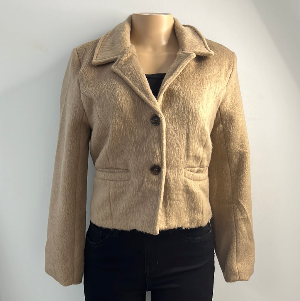 Faux Fur Button Up Crop Jacket - Closet Space