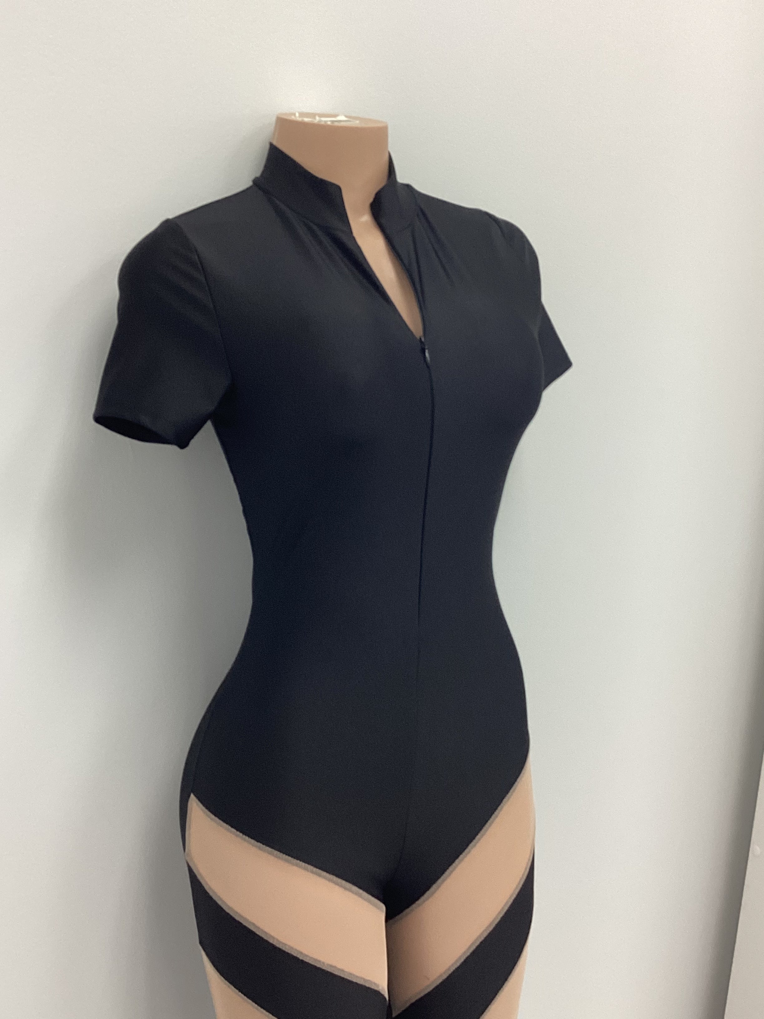 Mesh Color Block Footed Jumpsuit - Closet Space