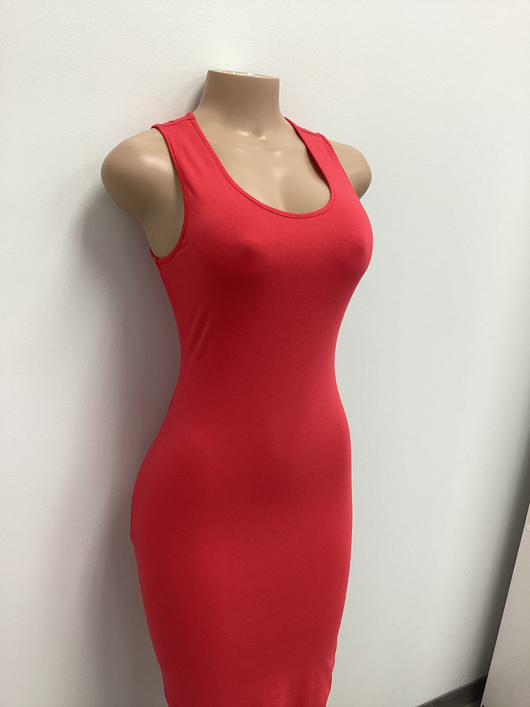 Cotton Spandex Solid Sleeveless Tank Bodycon Midi Dress - Closet Space