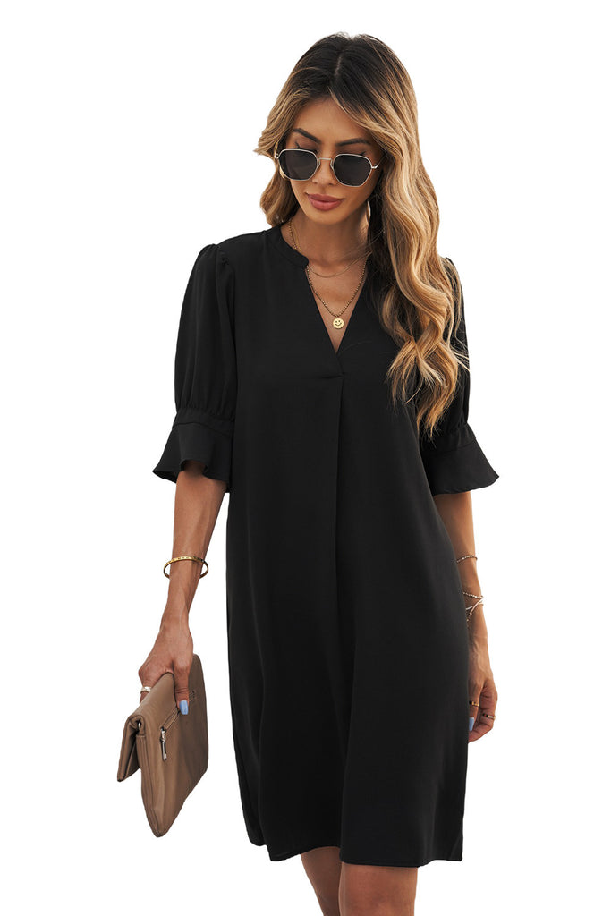 Black Ruffled Sleeve Shift Dress - Closet Space