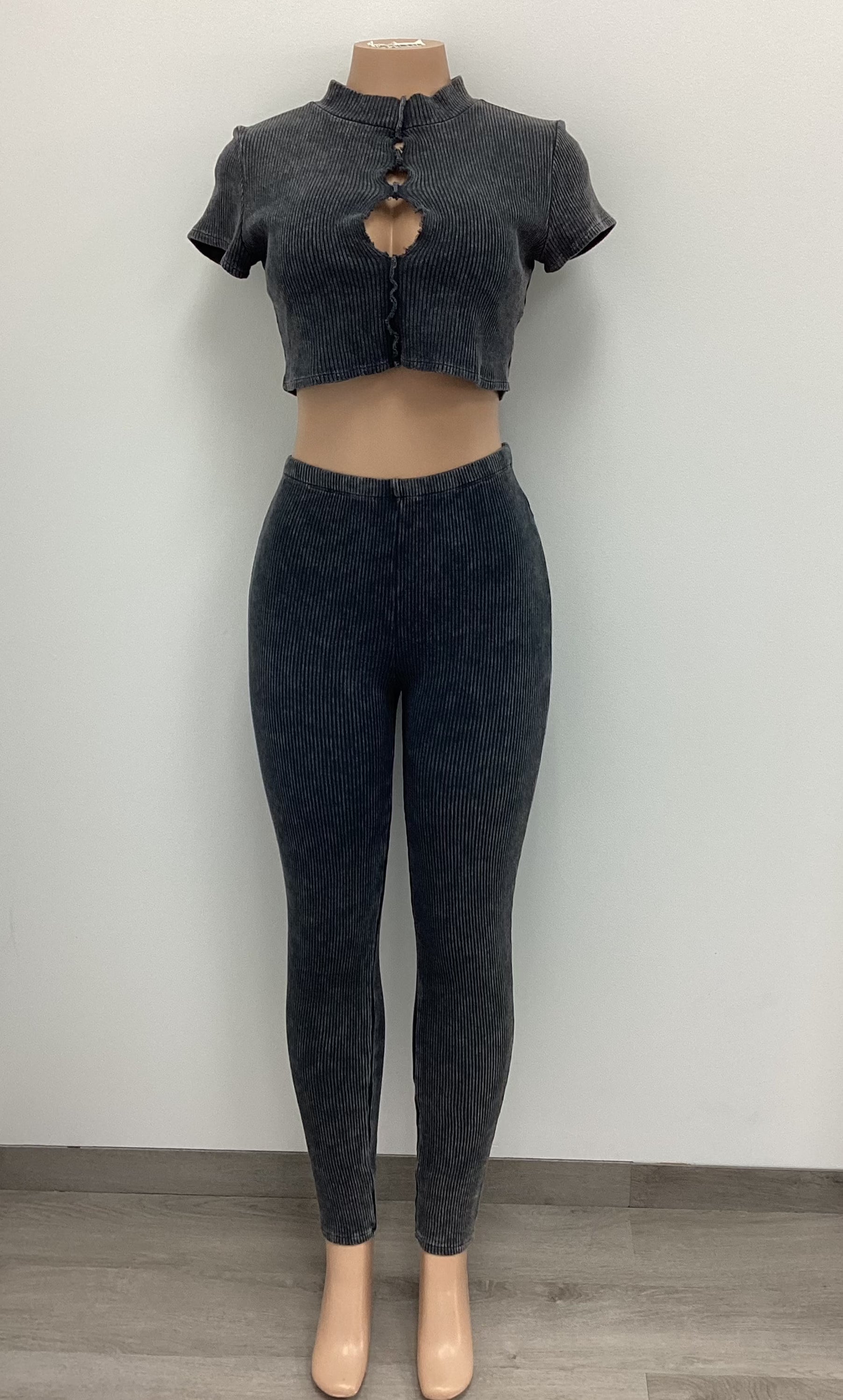 2 Piece Ribbed Mock Neck Top and Legging Set - Closet Space