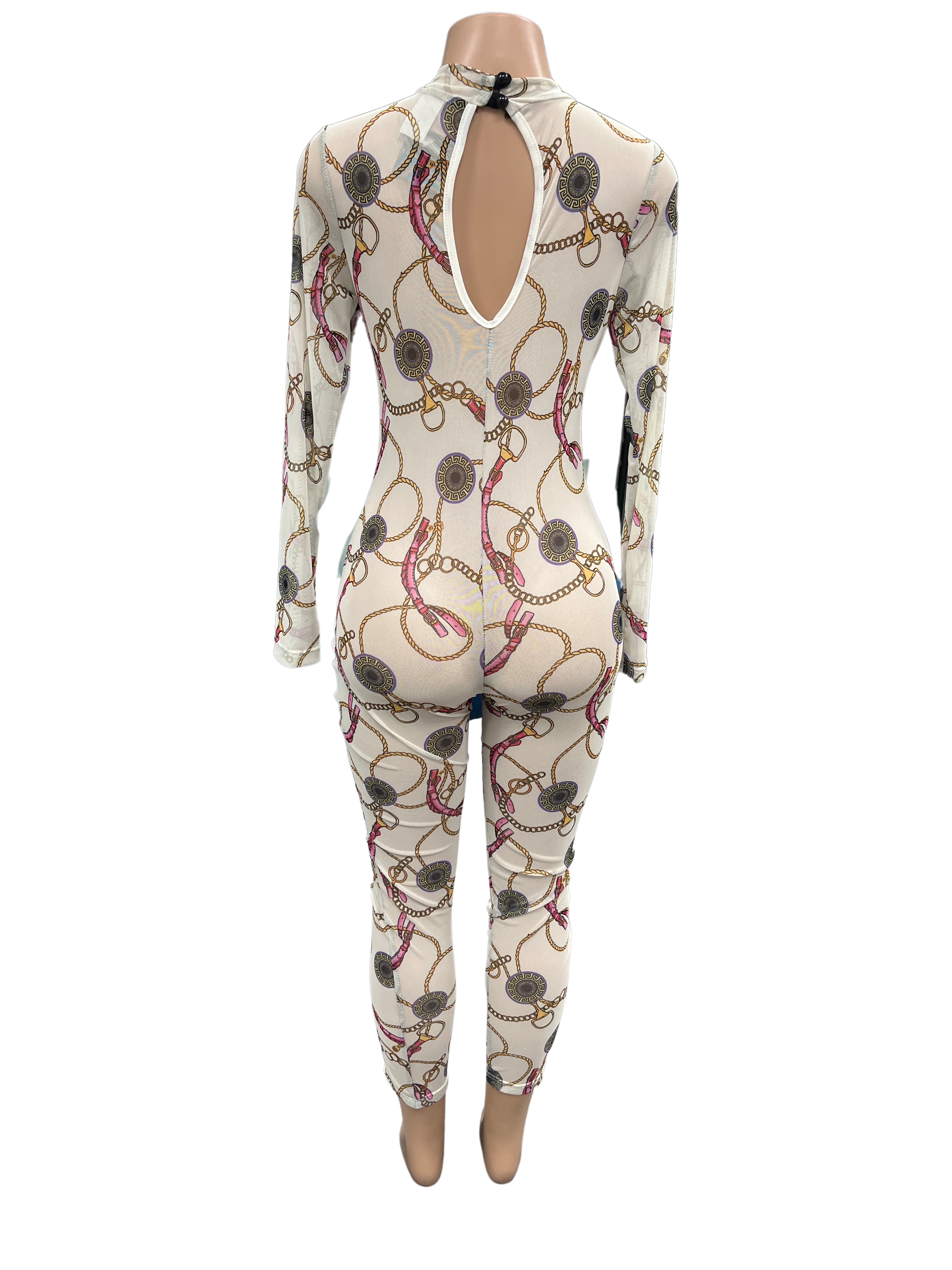 Sheer Chain Print Jumpsuit - Closet Space