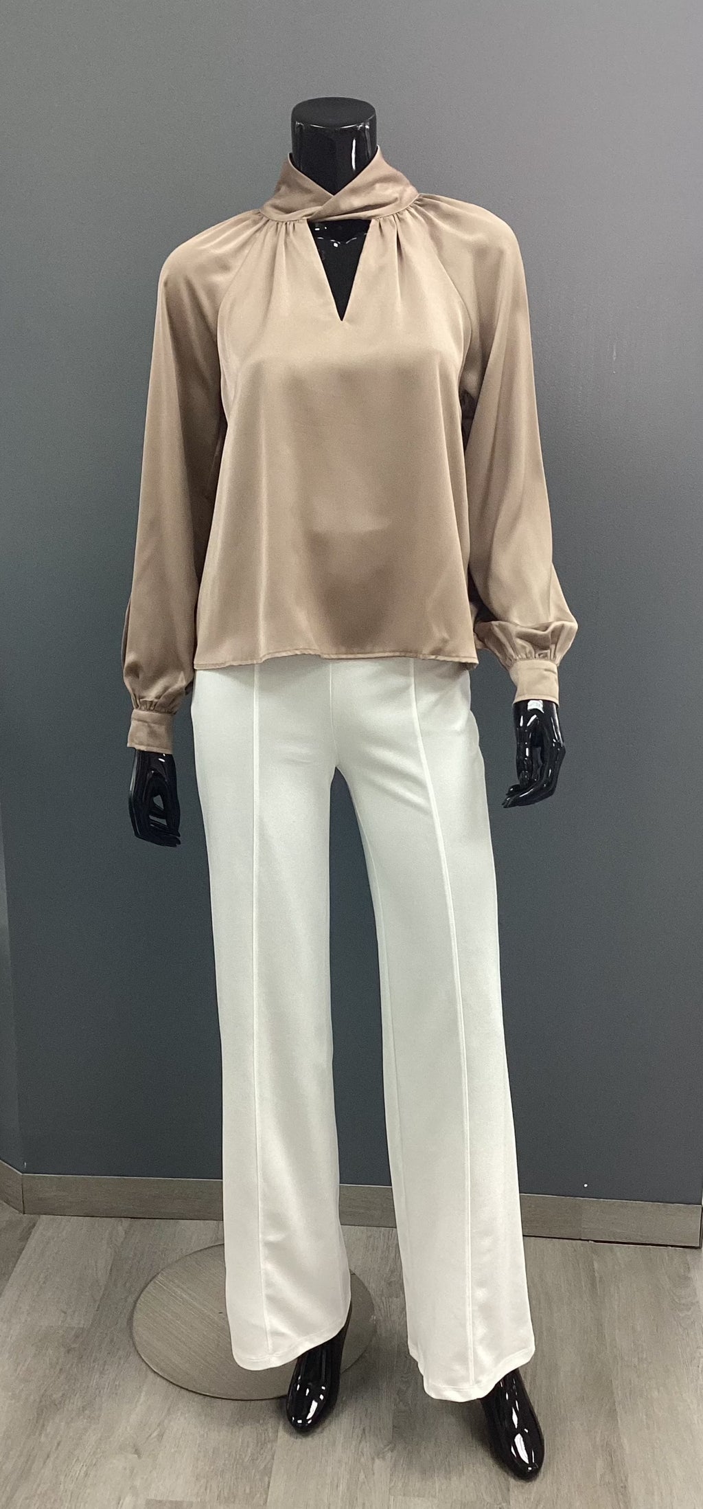 Satin Keyhole Woven Dressy Blouse - Closet Space