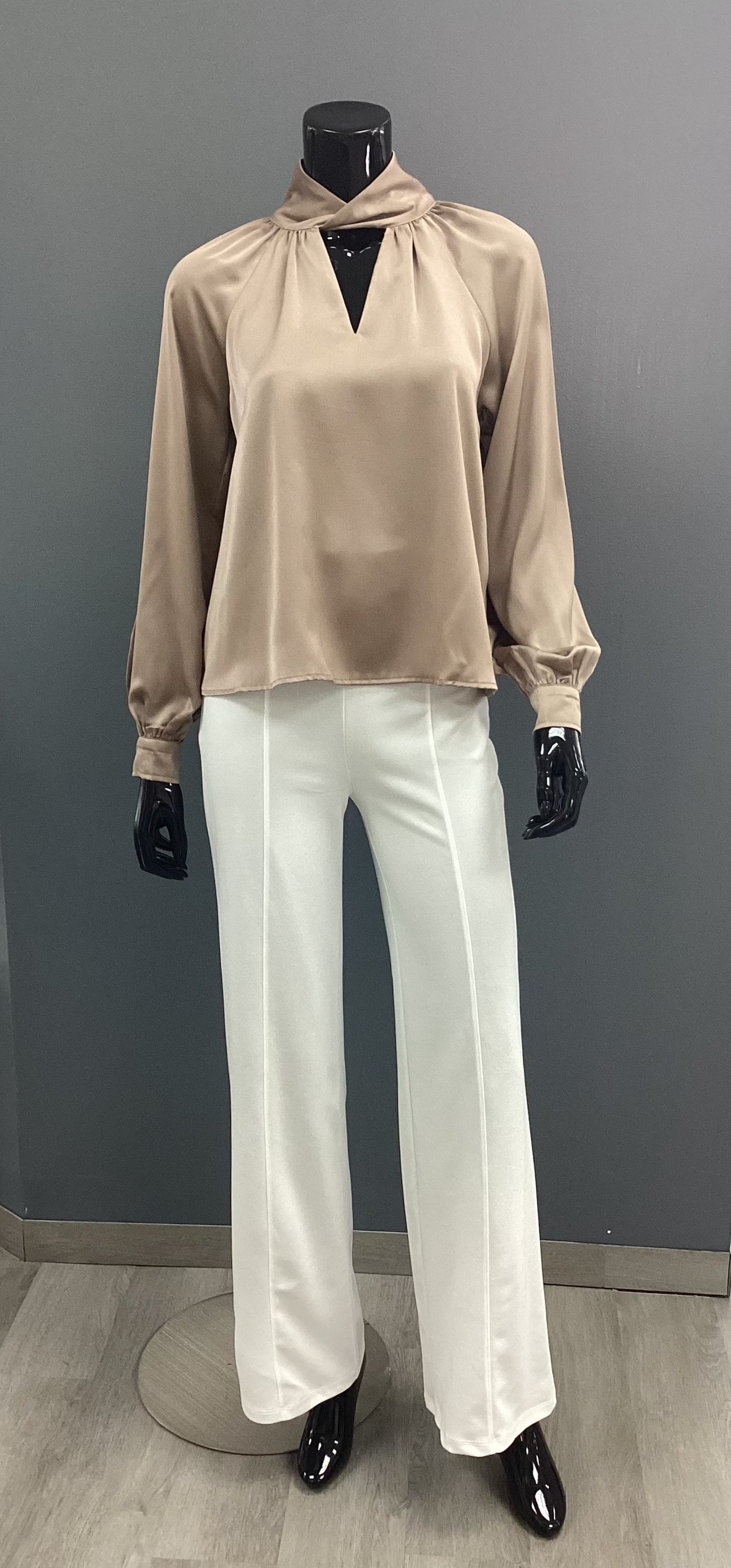 Satin Keyhole Woven Dressy Blouse - Closet Space