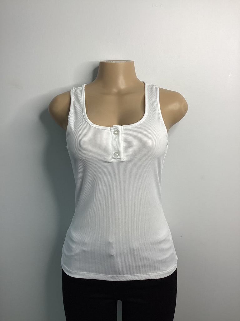 Buttoned Ribbed Tank Top - Closet Space