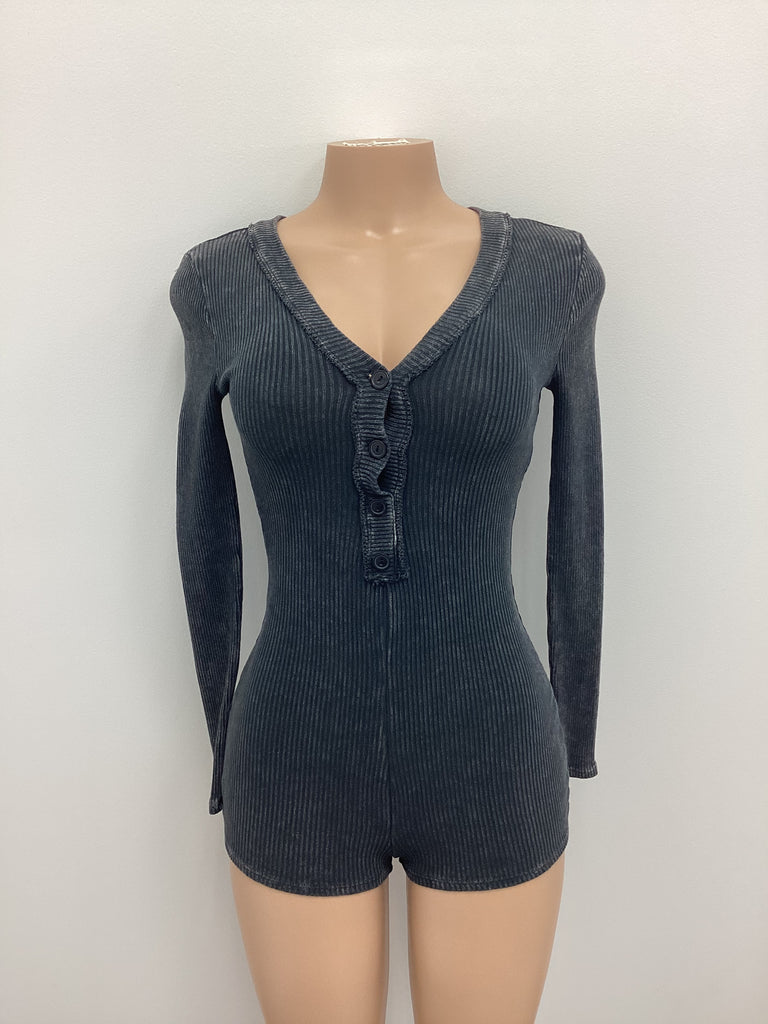 Mineral Washed Romper Front Neck Reverse - Closet Space