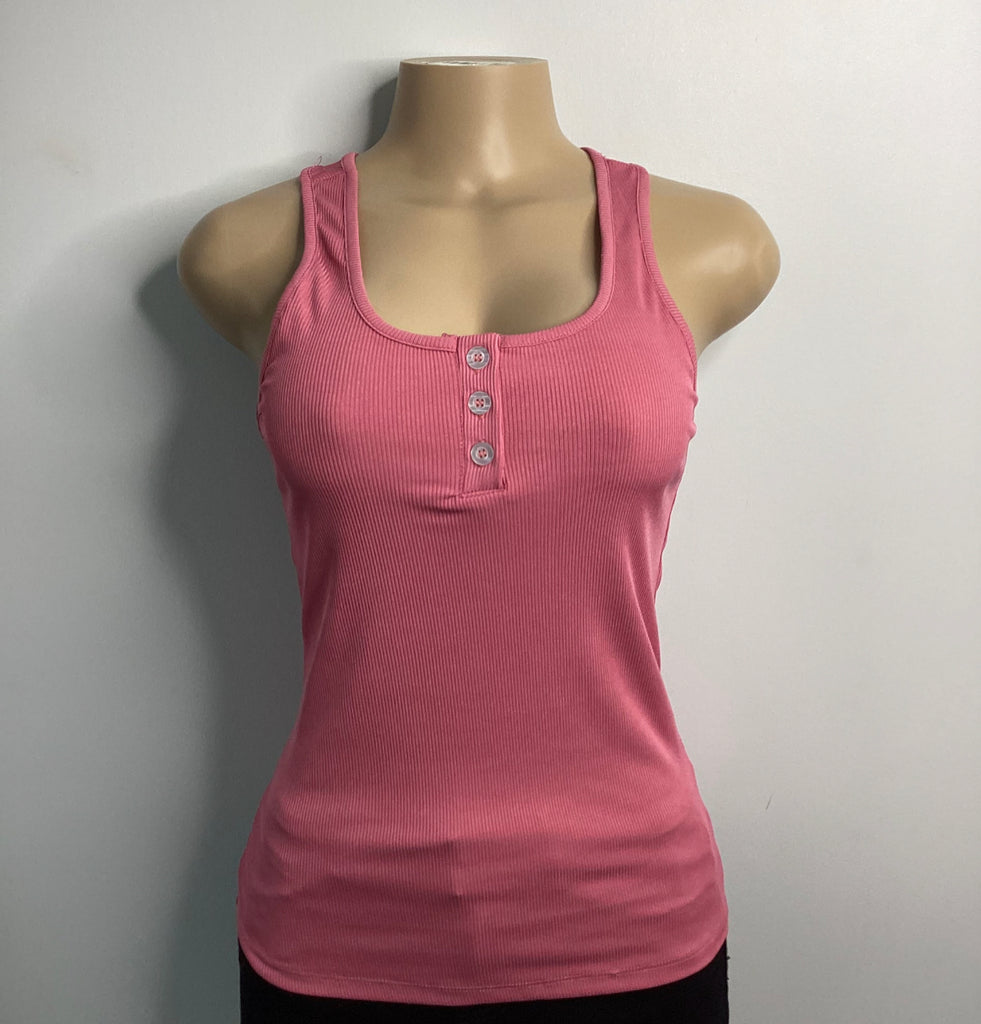 Buttoned Ribbed Tank Top - Closet Space