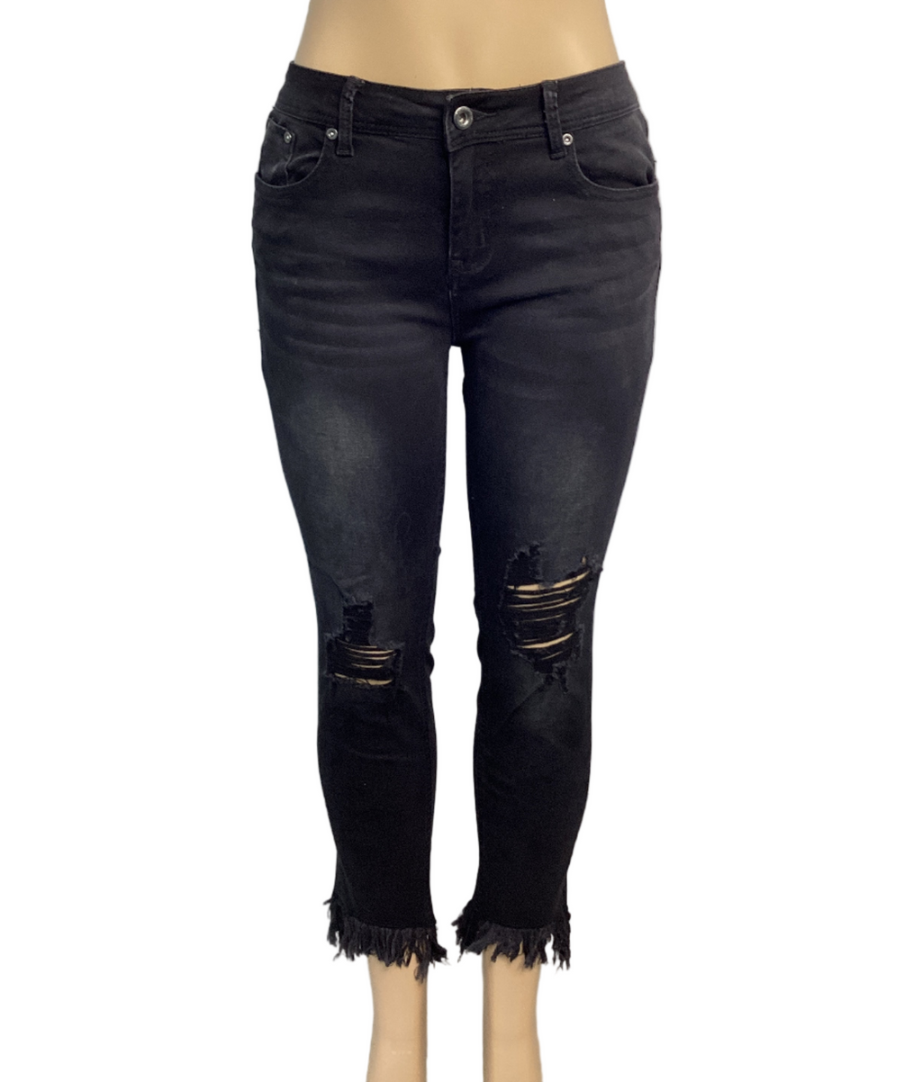 Easy Fit Distressed Denim Blown Knee Stretch Frayed Ankle Jean