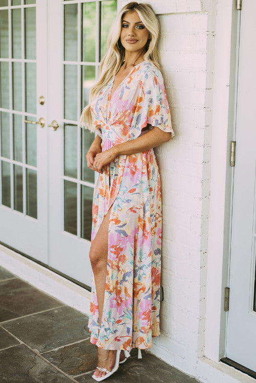Multi-Color Tropical Floral Print Maxi Dress - Closet Space